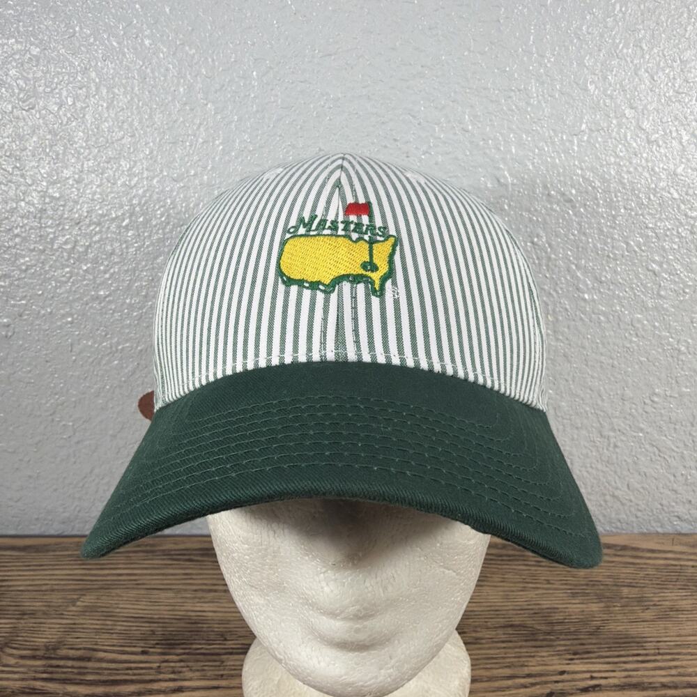 Masters Embroidered Pinstripe Hat Leather Strap Adjustable Cap Green